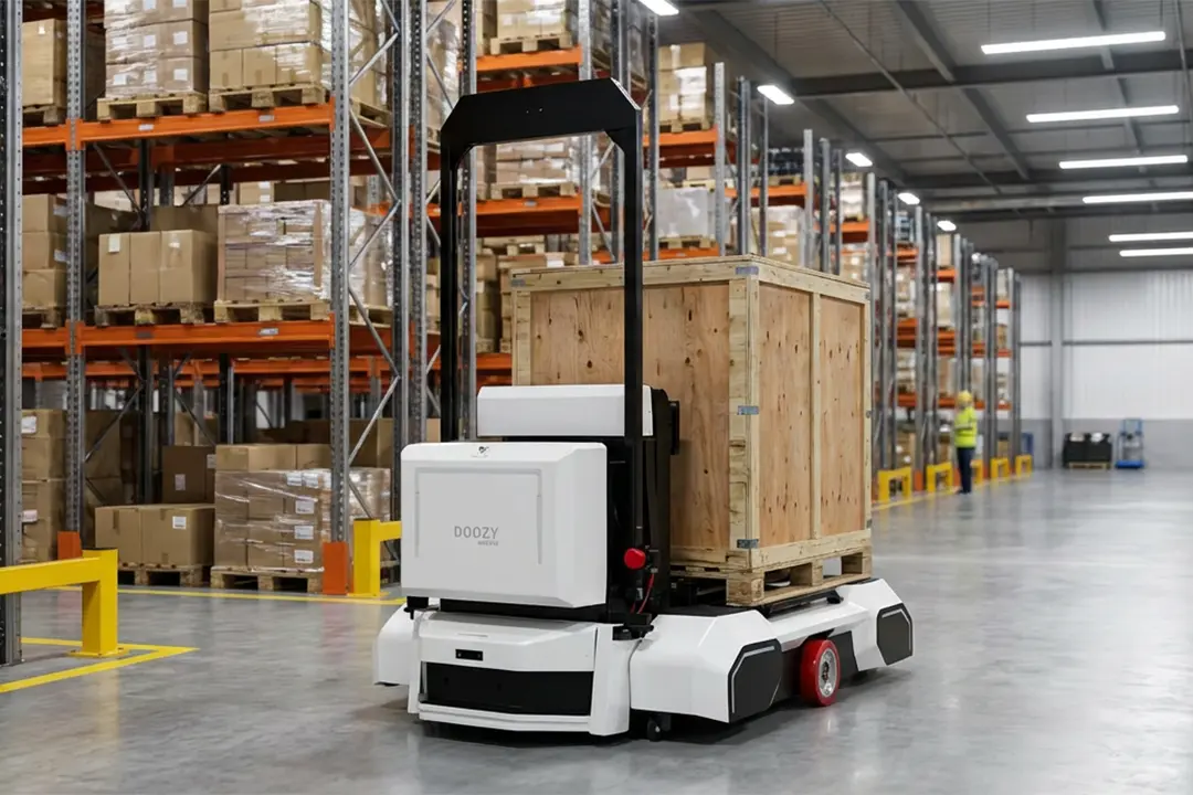 autonomous pallet stacker robotic forklift system for high rack warehouse stacking